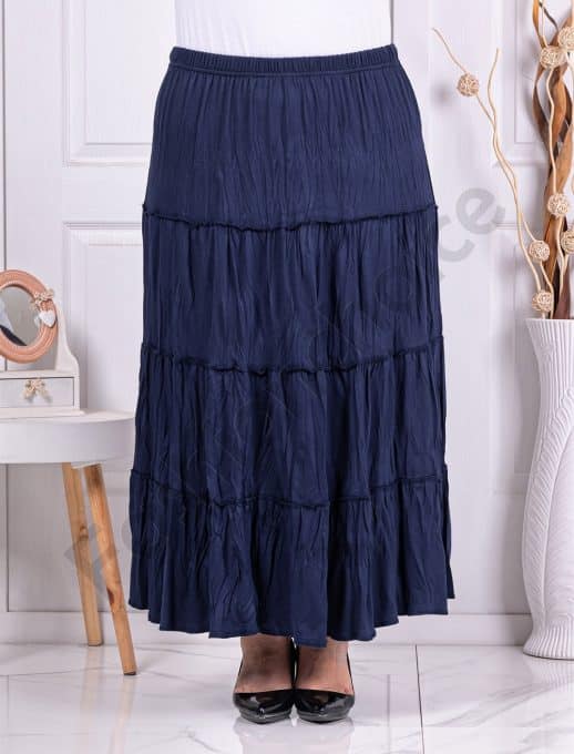 Fusta maxi cu volane si efect sifonat-albastru inchis cod 24429-1