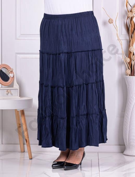 Fusta maxi cu volane si efect sifonat-albastru inchis cod 24429-1