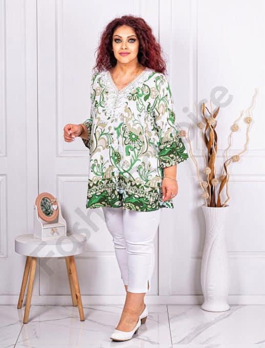 Tunica maxi cu figuri abstracte multicolor-verde cod 6820