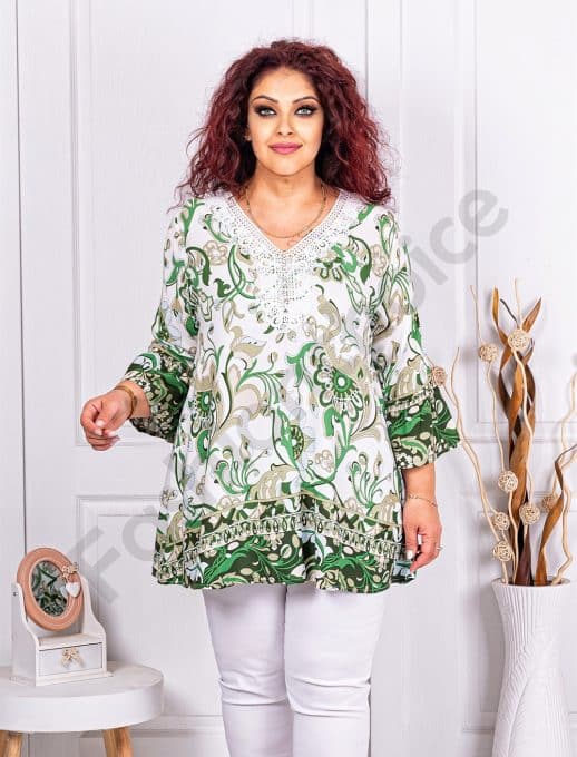 Tunica maxi cu figuri abstracte multicolor-verde cod 6820