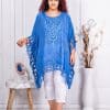 Tunica tip poncho pentru vara cu dantela bruxelles-albastru regal cod 6807-7