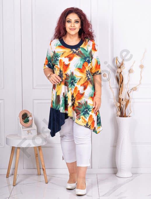 Tunica maxi in clos cu imprimeu flori galbene cod 1365