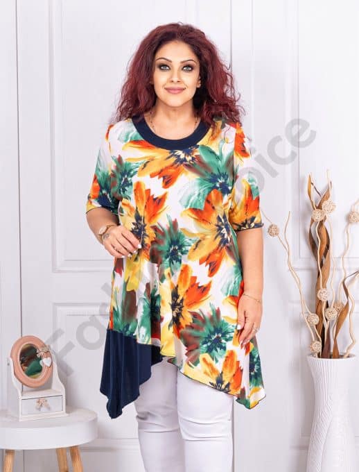 Tunica maxi in clos cu imprimeu flori galbene cod 1365