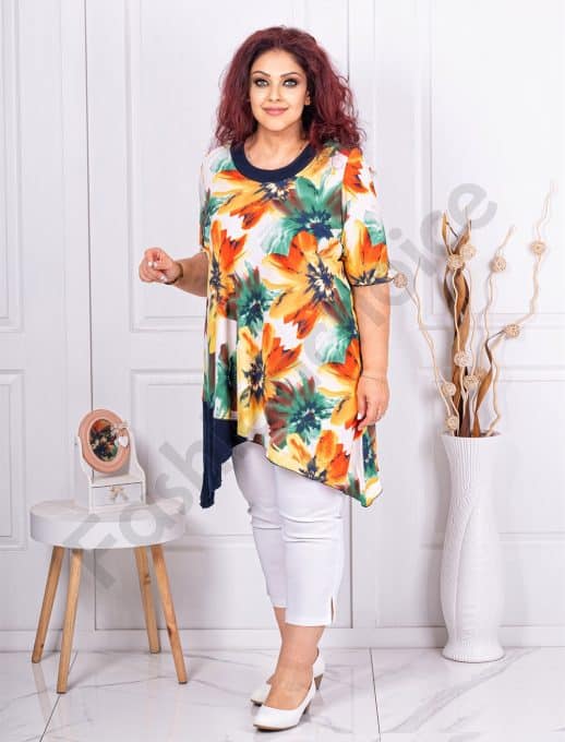 Tunica maxi in clos cu imprimeu flori galbene cod 1365