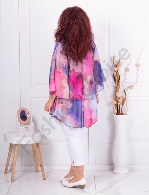 Tunica maxi in clos din sifon cu imprimeu in degrade-fucsia cod 24236-8