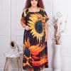 Rochie plisata din satin cu imprimeu floarea soarelui cod 4297