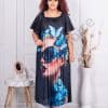 Rochie plisata din satin cu imprimeu fluturi cod 4297-1