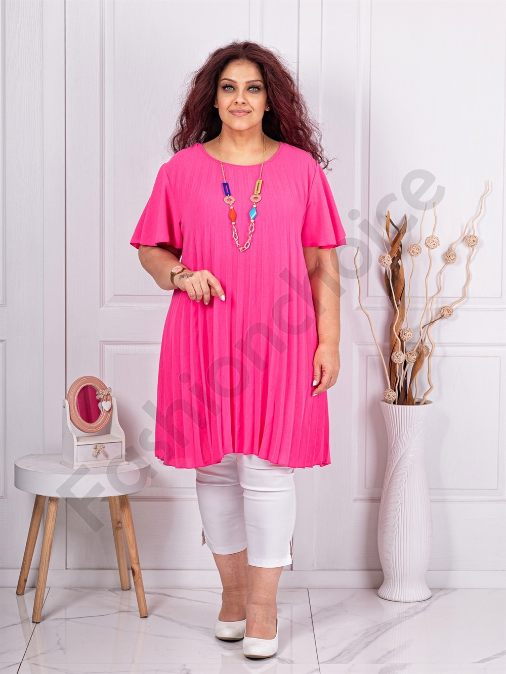 Tunica maxi plisata+cadou colier-fucsia cod 2621-9