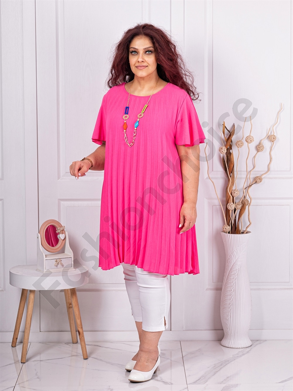 Tunica maxi plisata+cadou colier-fucsia cod 2621-9