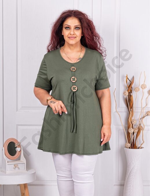 Tunica maxi in cloj cu nasturi decorativi-kaki cod 1683-7
