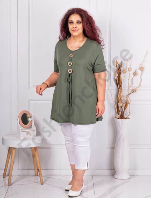 Tunica maxi in cloj cu nasturi decorativi-kaki cod 1683-7
