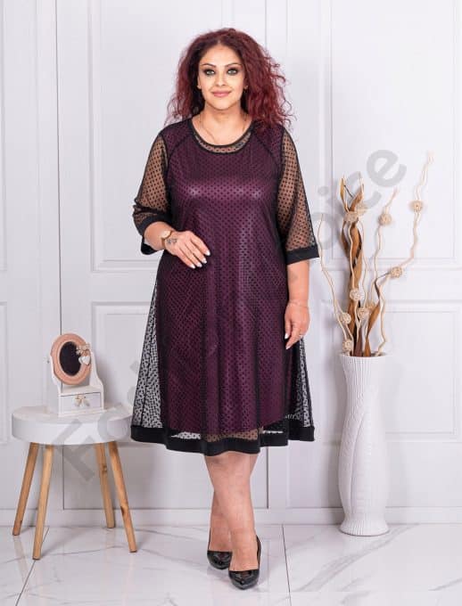 Rochie oficiala maxi din tull cu buline-burgundy cod 1167-3