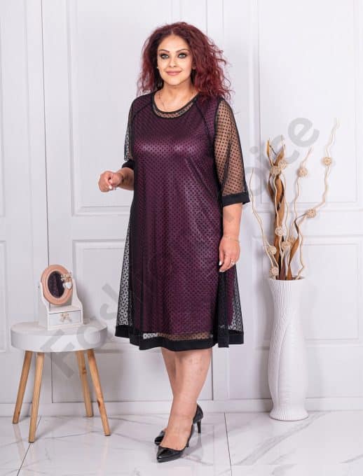 Rochie oficiala maxi din tull cu buline-burgundy cod 1167-3