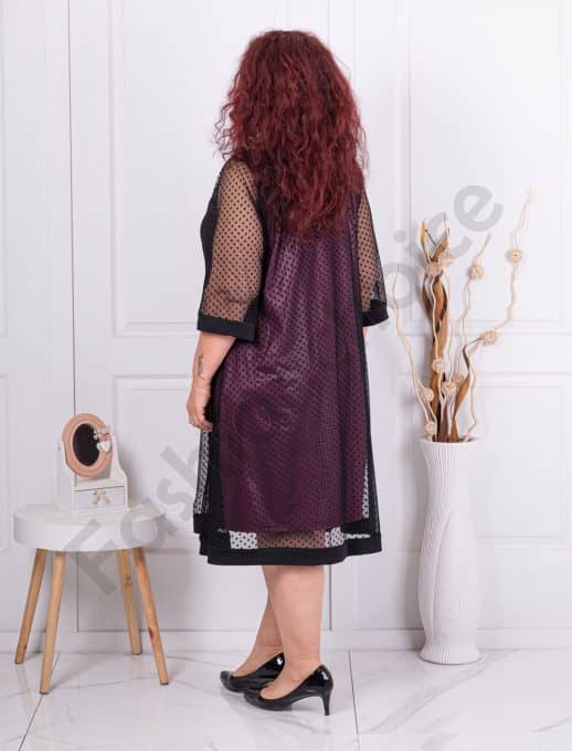 Rochie oficiala maxi din tull cu buline-burgundy cod 1167-3