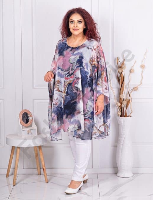 Tunica tip poncho din sifon cu imprimeu in degrade-culoare pastel cod 245021-6