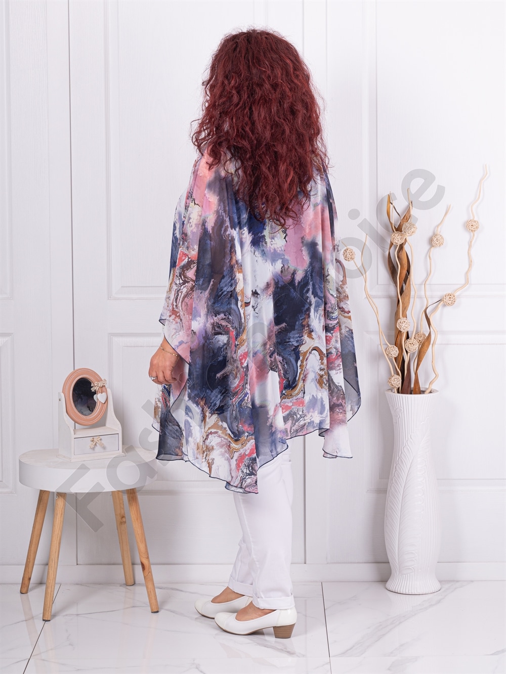 Tunica tip poncho din sifon cu imprimeu in degrade-culoare pastel cod 245021-6