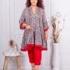 Tunica maxi din matase cu print Boho-rosu cod 1322