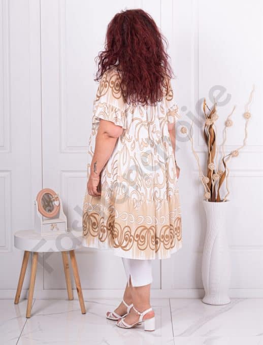 Tunica maxi lunga pentru vara cu volane si imprimeu abstract-capucino cod 2478-3