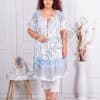 Tunica maxi lunga pentru vara cu volane si imprimeu abstract-albastru deschis cod 2478-4