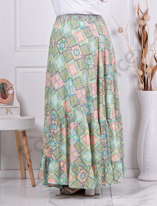 Fusta maxi cu volane din 100% matase si buzunare-menta cod 11231