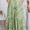 Fusta maxi cu volane din 100% matase si buzunare-verde cod 11231-3