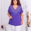 Bluza maxi cu decoratie din pietricele si ornamente pe maneci-mov cod 2851-1