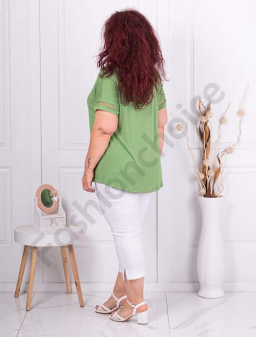 Bluza maxi cu decoratie din pietricele si ornamente pe maneci-verde pastel cod 2851-2