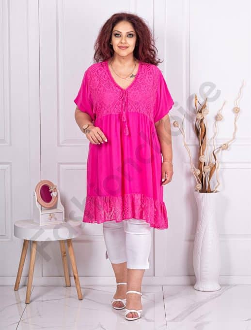 Tunica maxi pentru vara in combinatie cu dantela-fucsia cod 1953-4