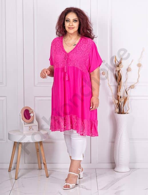 Tunica maxi pentru vara in combinatie cu dantela-fucsia cod 1953-4
