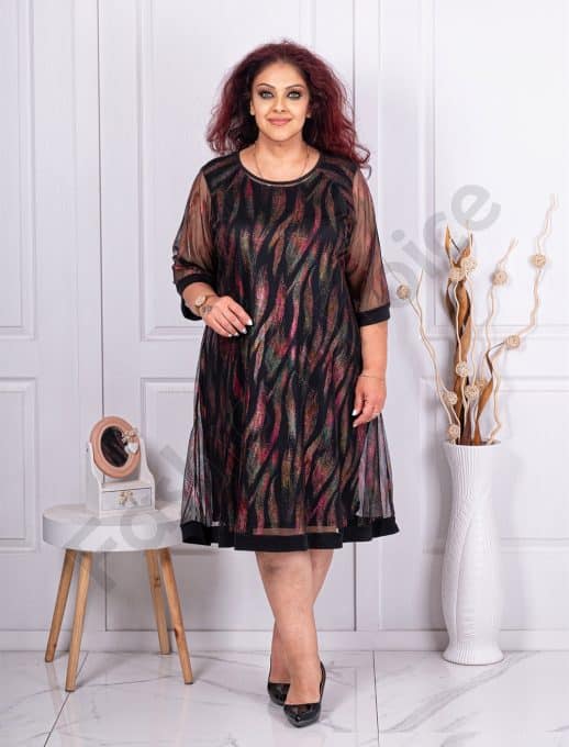 Rochie oficiala maxi cu motive in degrade-bordo cod 1167-4