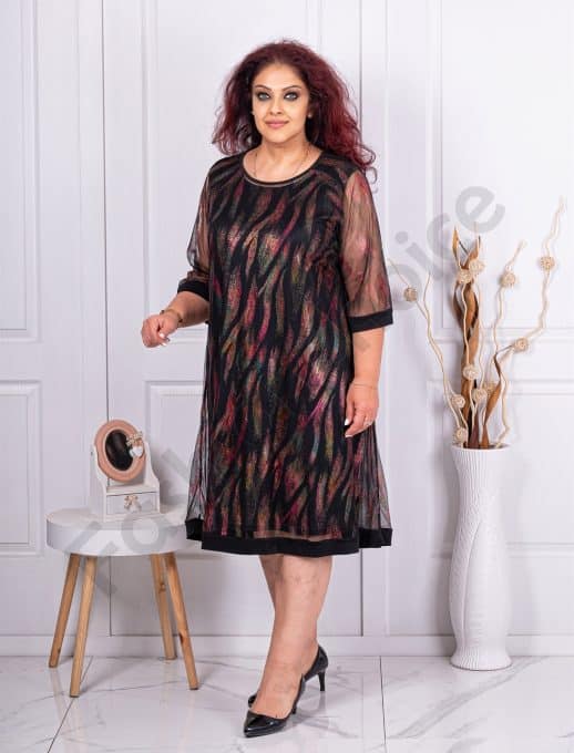 Rochie oficiala maxi cu motive in degrade-bordo cod 1167-4
