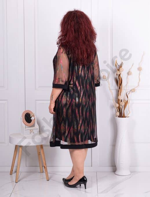 Rochie oficiala maxi cu motive in degrade-bordo cod 1167-4
