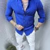 Camasa casual pentru barbati cu buzunar-albastru regal cod 1359-11