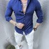 Camasa pentru barbati cu guler clasic si broderie-albastru cod 1359-6