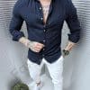 Camasa pentru barbati cu guler clasic si broderie-indigo cod 1359-3