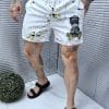 Pantalon scurt de baie cu imprimeu ursulet si efect stropit-alb Cod 285-1