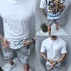 Tricou barbati Oversize cu imprimeu in spate"ROCKERS"-alb cod 210-1