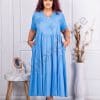 Rochie maxi din 100% In cu volane si flori brodate-albastru cod 10653-6