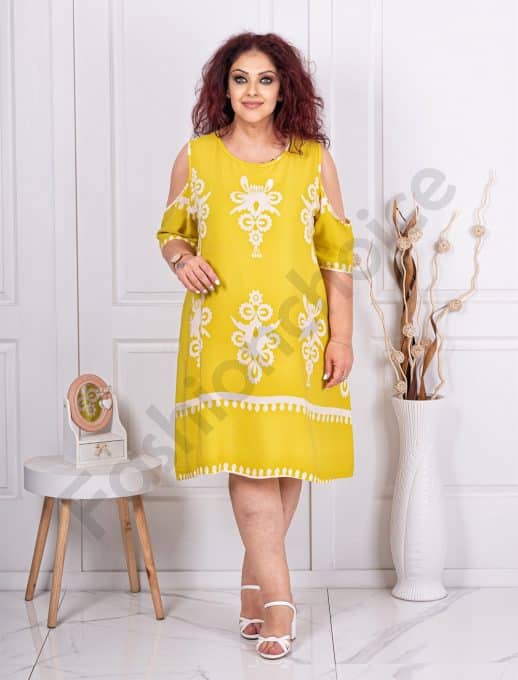 Rochie maxi pentru vara cu umeri decupati-galben cod 8754-1