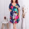 Rochie maxi pentru vara cu volan si imprimeu floral-albastru inchis cod 4368