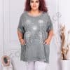 Tunica maxi din in si bumbac cu imprimeu papadie-kaki cod 7390-3