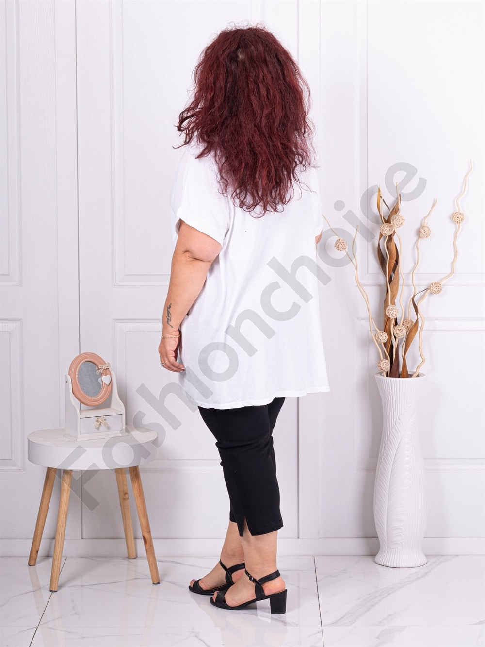 Tunica maxi din in si bumbac cu imprimeu papadie-alb cod 7390-4