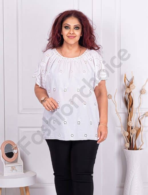 Tunica maxi pentru vara cu broderie englezeasca-alb cod 241145-2