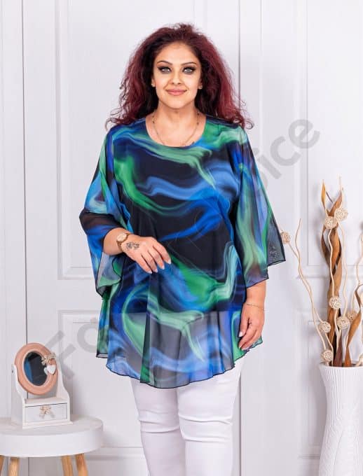 Tunica maxi in clos din sifon cu imprimeu in degrade-verde cod 24236-11