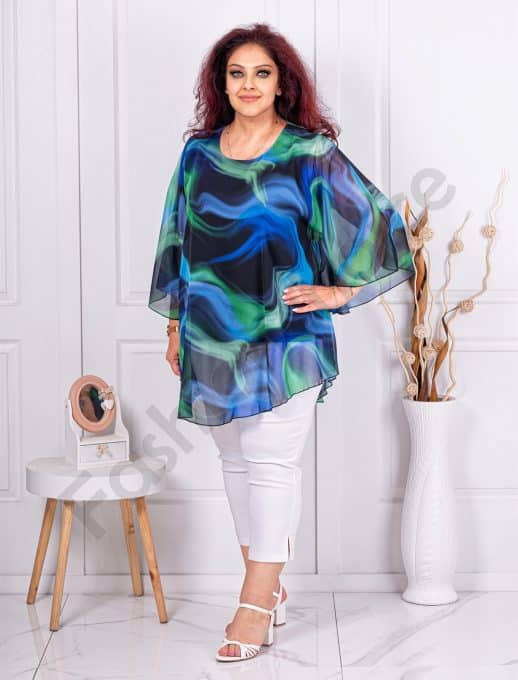 Tunica maxi in clos din sifon cu imprimeu in degrade-verde cod 24236-11