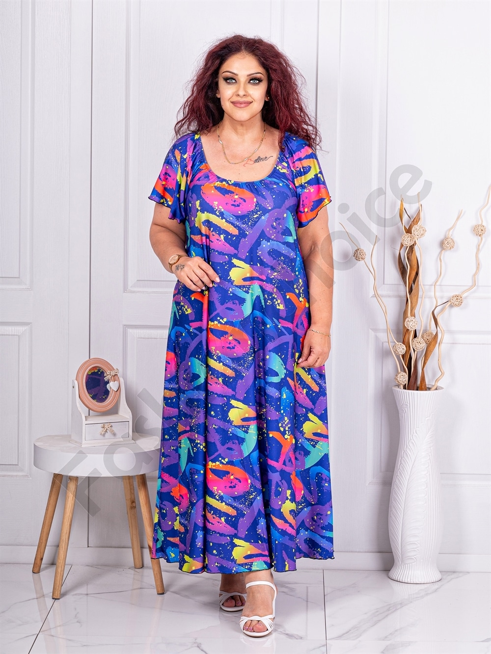 Rochie pentru vara cu print interesant-albastru cod 24587-4