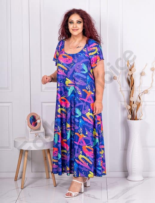 Rochie pentru vara cu print interesant-albastru cod 24587-4