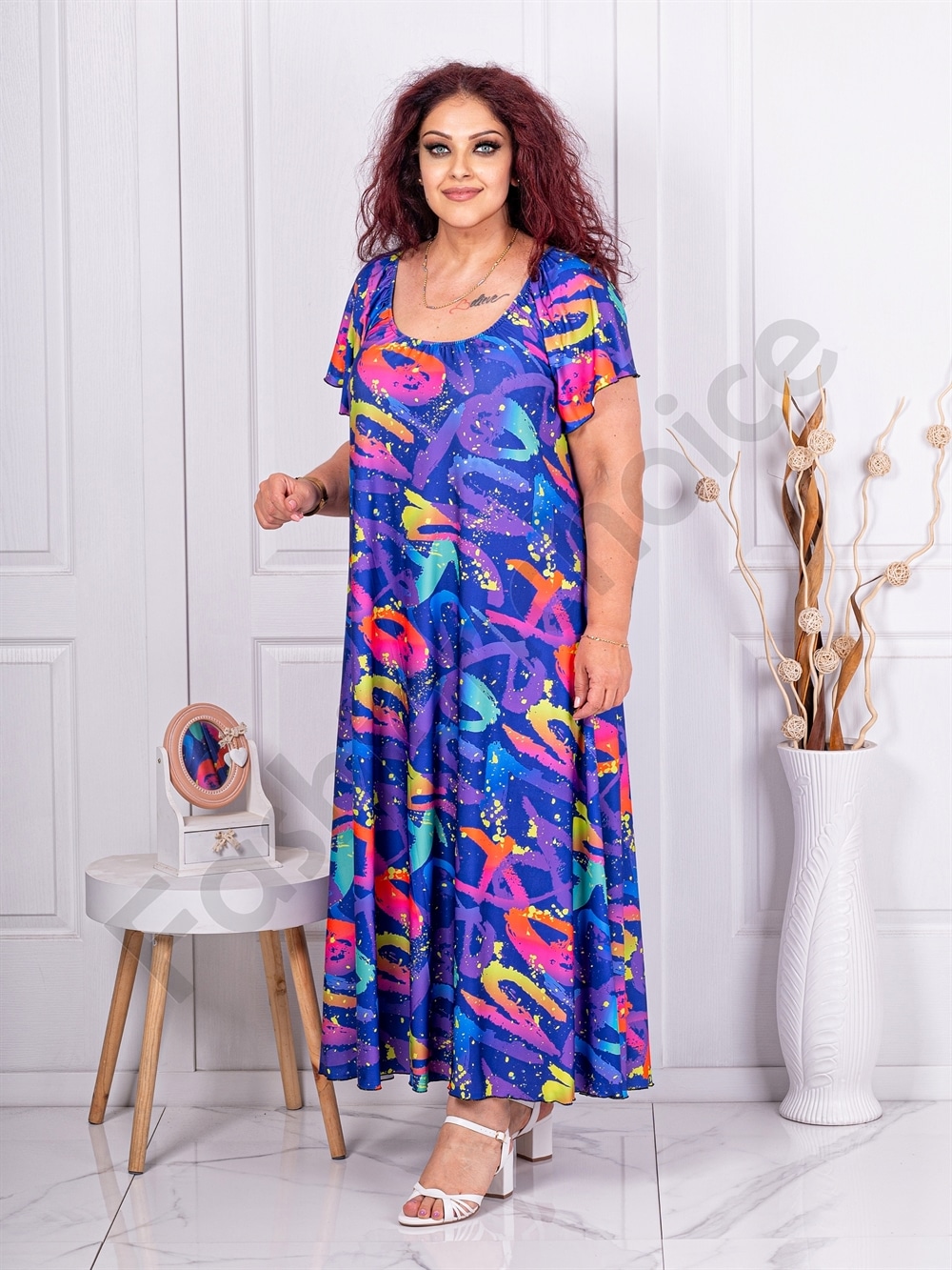 Rochie pentru vara cu print interesant-albastru cod 24587-4