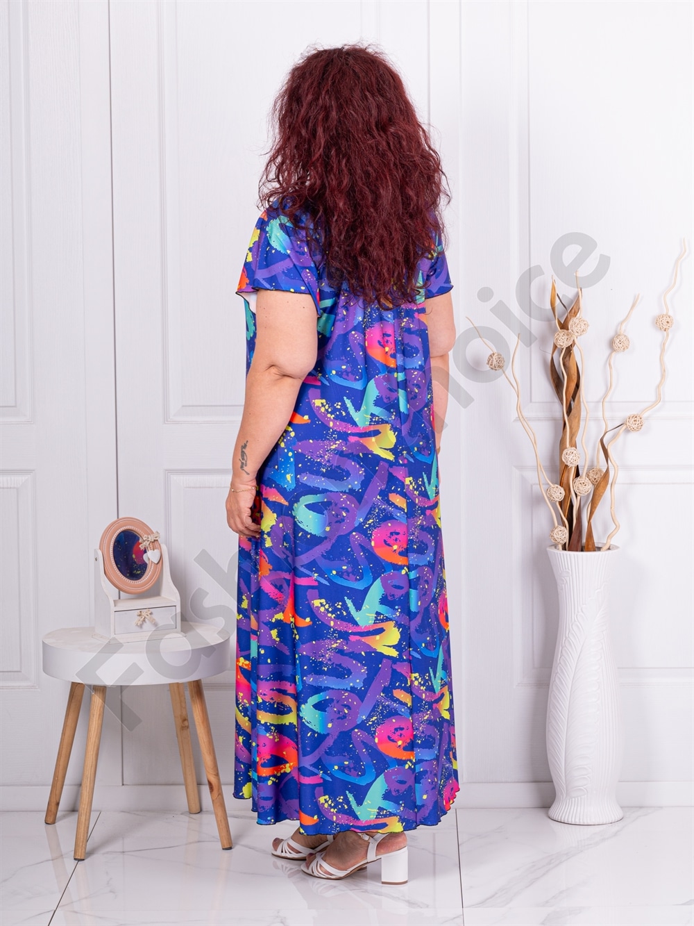 Rochie pentru vara cu print interesant-albastru cod 24587-4