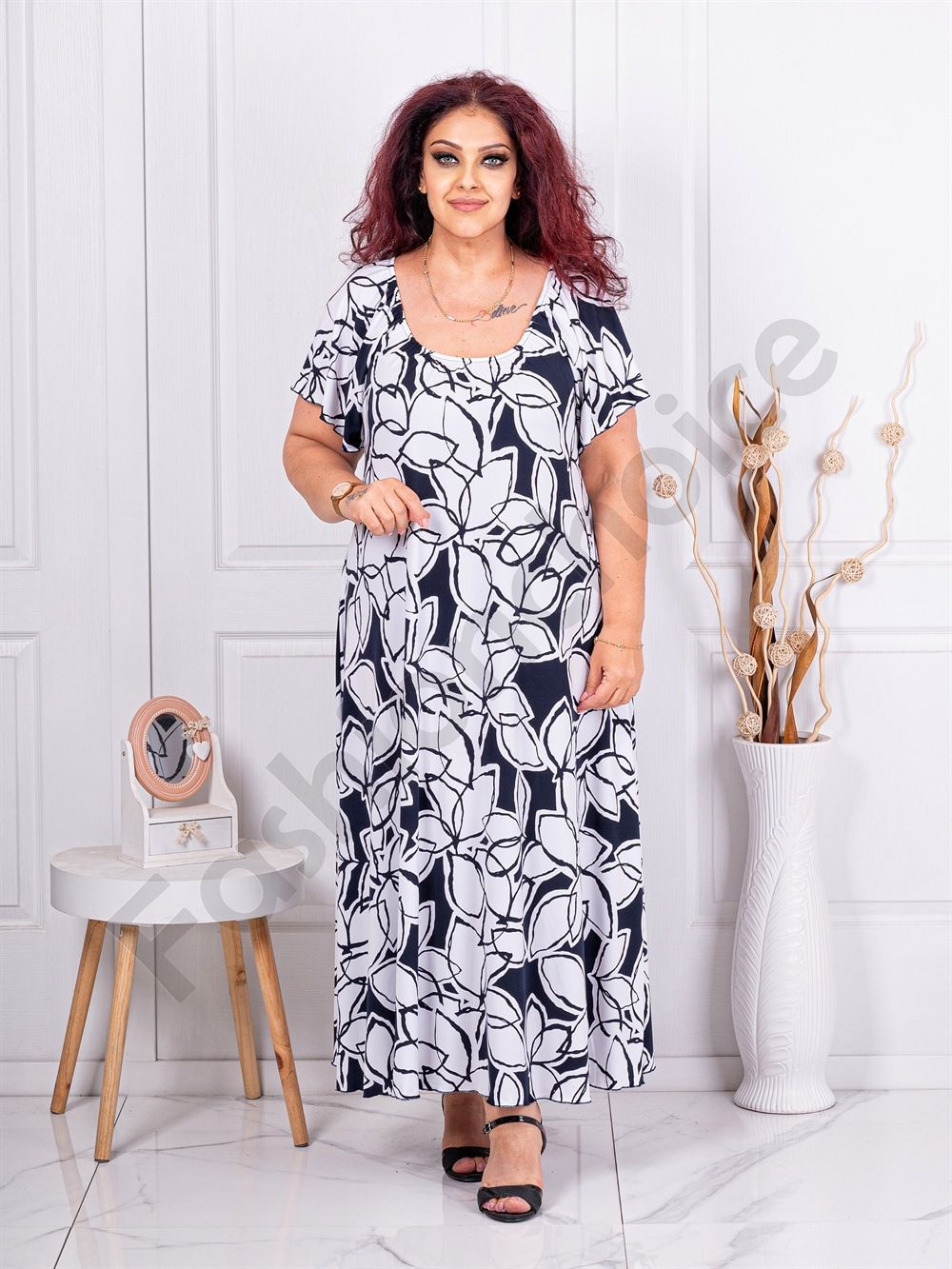 Rochie pentru vara cu imprimeu floral-alb cod 24587-9